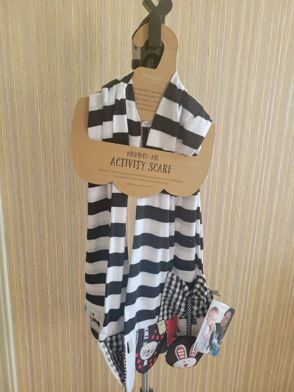 DEMDACO Mommy-Me Black & White Striped Activity Scarf NWT